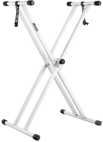 Kadence Heavy-Duty, Double-X, justerbart piano tangentbordsstativ med låsremmar, NK13-3 kg dubbelspänd. vit