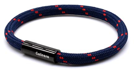 Pulsera de cuerda náutica negra para mujer y hombre, trenzada, con cierre magnético, pulsera de cuerda marítima, pulsera de surfista Galeara, 17.5 centimeters, Nailon