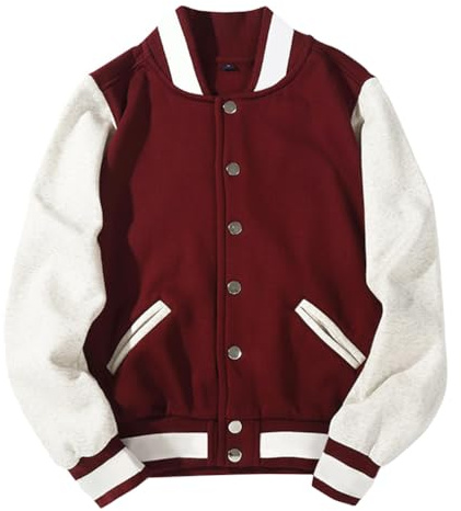 ORANDESIGNE Veste de Baseball Homme College Manteau Varsity Jacket Blouson Veste de Couple Unisexe Vintage Mode Basic College Sport Jacket Veste de Survêtement Manteau Automne A Bourgogne XL