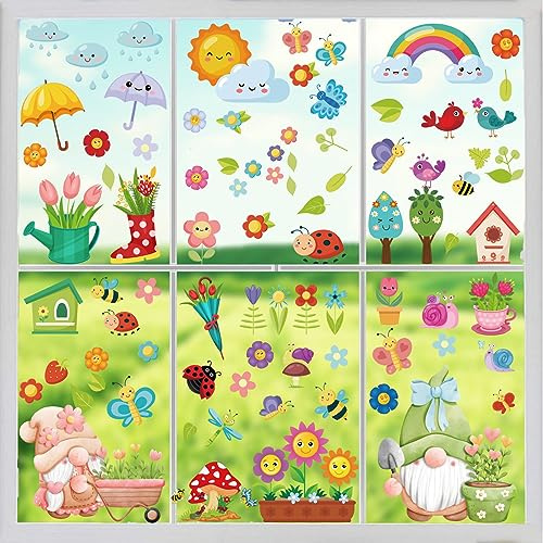 BBLIKE Fönsterbilder vår 9 ark fönsterklistermärken vår påsk självhäftande fjäril blommor fågel träd fönsterklistermärken återanvändbara för fönsterdekoration barnrum festtillbehör
