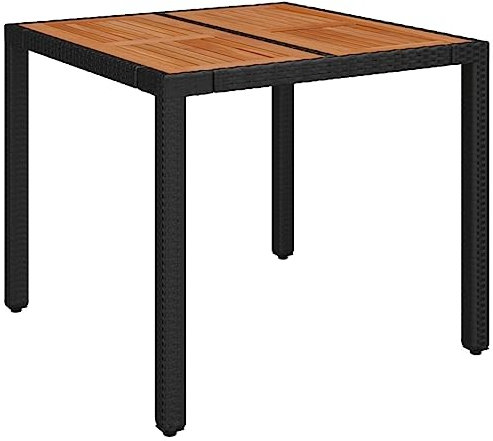 vidaXL Mesa de Jardín Superficie Tabla Mueble Mesita de Exterior para Cocina Terraza Jardín Comedor de Madera Ratán PE Negro 90x90x75 cm