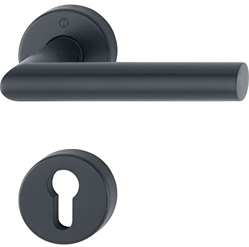 Hoppe Drückergarnitur Amsterdam - Türgriffe auf Rosette mit Rückholfeder - Rosette PZ, Edelstahl schwarz matt