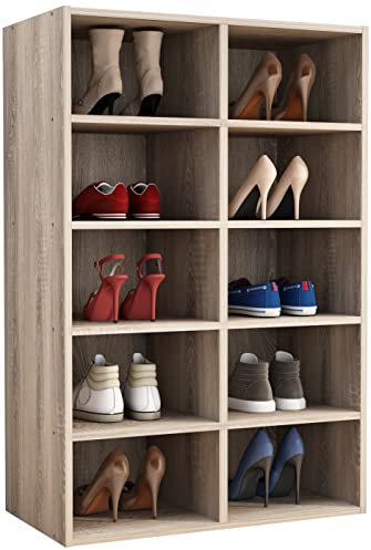 VCM Holz Schuhregal | Maße ca. H. 84 x B. 55 x T. 30 cm | Schuhkommode mit 10 Fächer | Schuhschrank - Hinsol M Sonoma-Eiche