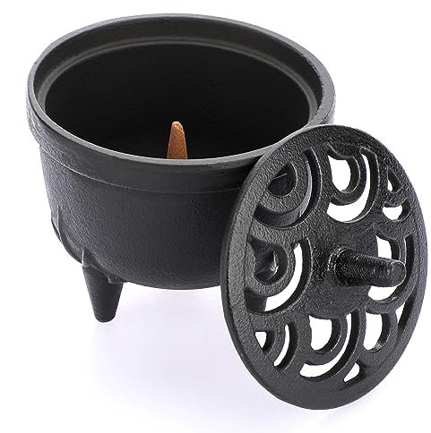 SUMNACON Räuchergefäß aus Gusseisen mit Deckel Räucherstäbchenhalter Räucherschälchen Räucherschale Weihrauchbehälter Hausdekoration für Schlafzimmer Yoga Wohnzimmer Geschenk(Schwarz)