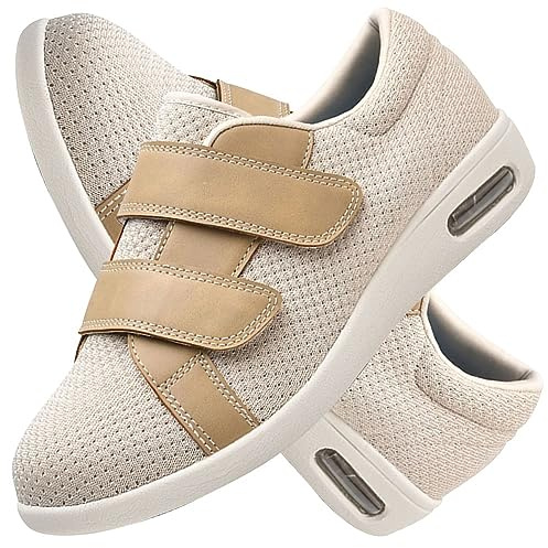 Pantofole per Anziani Donna Scarpe Diabetiche Scarpe da Passeggio Artrite Edema Chiusura Regolabile Memory Foam Scarpe da Esterno per casa per diabete (Color : Beige, Size : 41 EU)