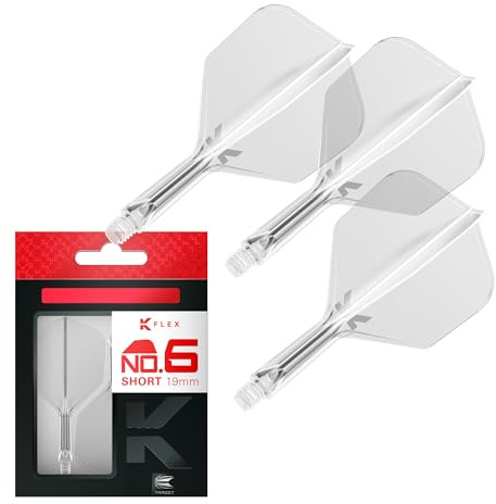 Target Darts K Flex Integrated Dart Flight and Shaft, No.6 Clear (Short) | 3-Pack K-Flex - No. 6, Kflex Precision-Molded 2-in-1 Dart Flights and Dart Shaft | Professional Dart Accessories