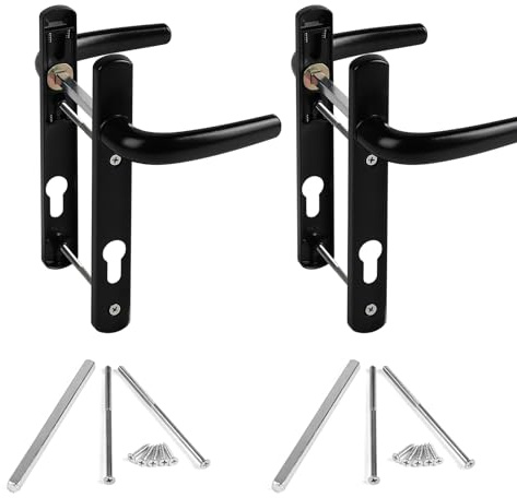 SWAWIS 2 Paar Türgriffe 92mm, Türdrückergarnitur Schwarz mit Montagezubehör, Türgriff Alu, Türdrücker Gesamtlänge 210 mm für Haustüren Außen Türen Innentüren Terrassentüren