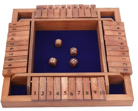 Ajuny Shut The Box Spiel (1–4 Spieler) – Mathespiel mit Holzwürfeln und 10 Klappplättchen | Großes Pädagogisches Brettspiel für Kinder und Erwachsene | Lustiges Familien Tischspiel - 12 Zoll