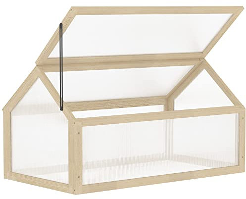 Outsunny Serre en Bois 90 x 52 x 49,5 cm, Serre avec Couverture, translucide, résistante à l'hiver, pour Jardin et Balcon, Bois Naturel