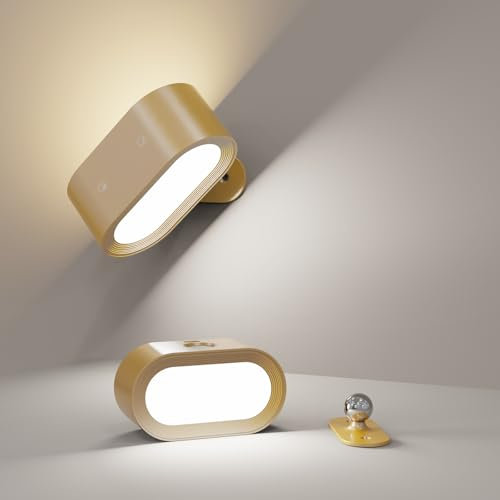 Coollamp Rechargeable Wall Light, Battery Operated Wall Lamp with Touch Control 3 Color Modes, 4 Dimmings, 360 ° Rotation, 1H Timer, Removable Charging, Wall Sconce for Reading - 1Pack