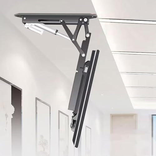 Motorized Ceiling TV Mount with Remote, Adjustable Swivel and Flip Down for Flat and Curved Screens, Enhancing Viewing Experience