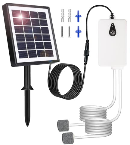UKSUNVI Bombas de aire solares, carga USB y carga solar disponibles, oxigenador de 2 W para acuario, aireador de pesca con tubo de burbujas, bomba de oxígeno solar para estanque