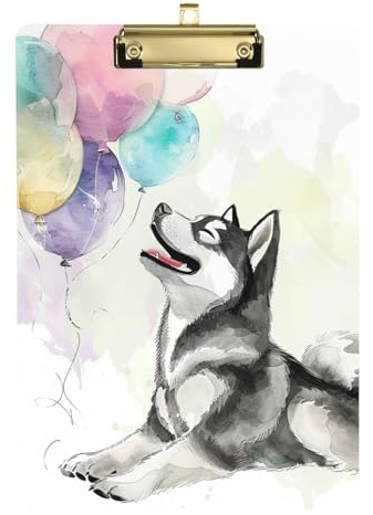 Strong Husky Balloons Clipboard Decorative Clip Board with Metal Clip for A4 Size 9 x 12.5 in Office School Supplies, Plastic Acrylic