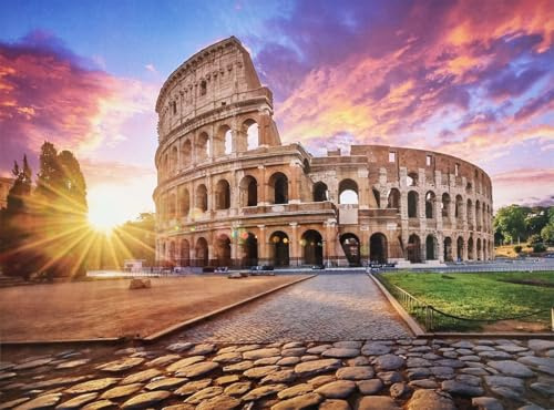 KUSTOM ART Poster Decorativo da Parete Serie Paesaggi e Città Roma Colosseo Tramonto Stampa Artistica su Cartoncino 40x30cm Senza Cornice