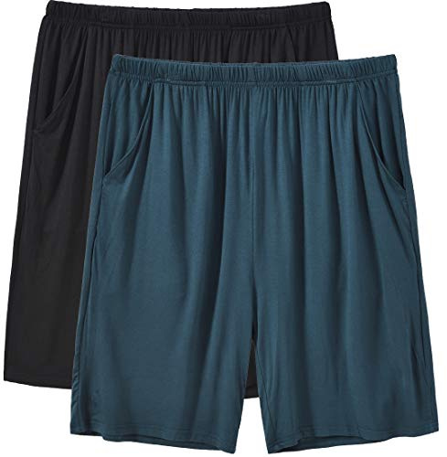 MoFiz Hombre Pantalones Cortos de Pijama Cómodo Modal Verano Shorts de Estar Azul/Negro XXL