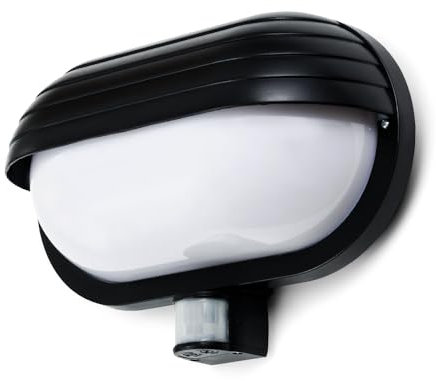 Kwazar Luminaire Wandlampe mit Bewegungsmelder 180° Außenwandleuchte IP44 E27 max 60 Watt Sensorleuchte Gartenlampe Schwarz ANATEP