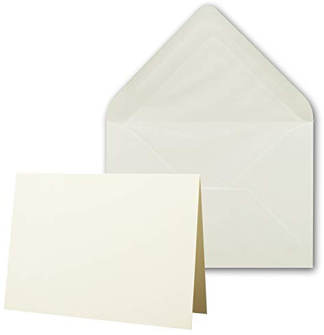 50 x kortpaket med fodrade kuvert – räfflade – DIN B6 – Naturvit – 12 x 17 cm – Näsduk – NY PAPIER