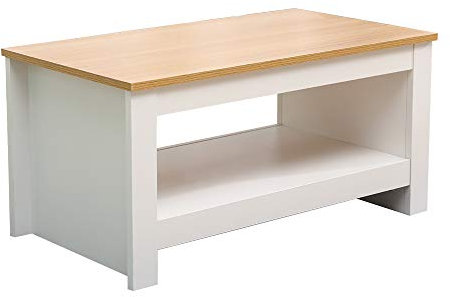 Homeke Wooden Coffee Table with Storage Shelf Rectangle Tea Table Side End Table Grey/White (white)