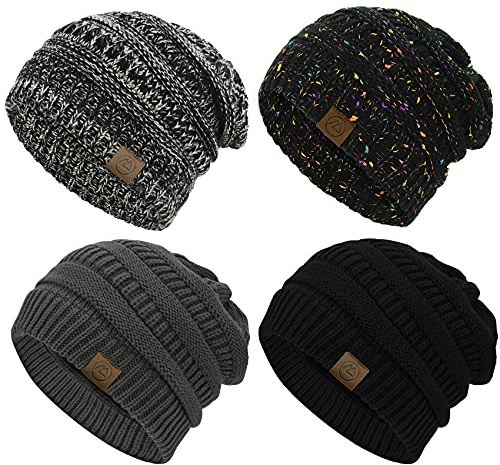 Durio Beanies Cozy Beanies for Women Winter Women's Skullies & Beanies Super Soft Black Beanie Hat Knit Black Beanie Women C Black&Dark Grey&Black Grey Mix&Black Mix One Size