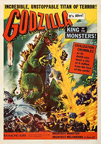 Póster clásico de Godzilla King Of The Monsters de 1956 original de película de terror/monstruo para salas de cine, oficina, cueva de hombre (29,7 x 42 cm)
