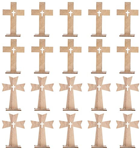 Sewroro 20 Stück Holzkreuz Stehendes Kreuz Mit Ständer unlackierte Holz zum Basteln Katholisches Aus Holz Gefertigtes Spirituelles Religiöses Für Heimdekoration