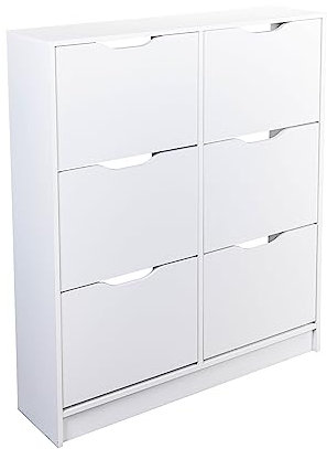 Inter Link – Schuhschrank – Schuhkipper – Schuhregal – Mit 6 Klapptüren – Mit praktischen Griffmulden – Melaminbeschichtet – Weiß – Westphalen SK6