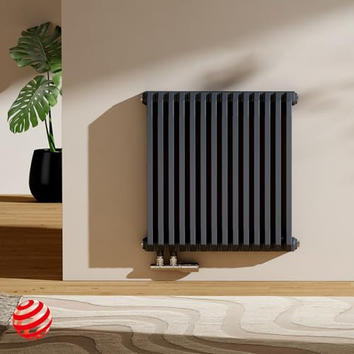 EMKE D-Form Heizkörper Horizontal 600x594 mm, Design Heizkörper Flach Paneelheizkörper Doppellagig Flachheizkörper Seitenanschluss Anthrazit 969W