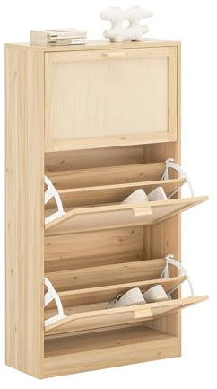 SoBuy FSR159-N Schuhkipper mit 3 Klappen Schuhschrank schmal Schuhregal mit 6 Ablageflächen Schuhablage Schuhkommode Natur BHT ca. 60x118x24cm