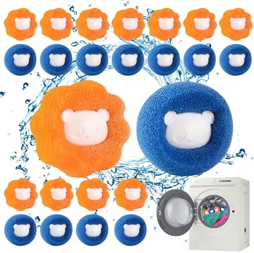 24 Stück Tierhaarentferner Waschmaschine,Katzenhaarentferner Waschmaschine,Hundehaare Waschmaschine,Waschmaschine Haarfänger zum Entfernen von Tierhaaren und Fusseln (Blau, Orange)