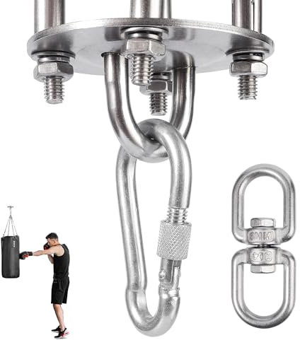 BASVII Crochet Plafond Charge Lourde, 360 ° Rotation Crochet Inoxydable pour Hamac, avec Anneau M8, Charge 400 kg, Support de Plafond Suspension pour Sac de Boxe, Yoga, Fauteuil Suspendue, Balançoire