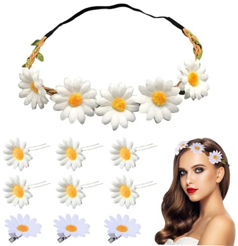 MisFun Conjunto de Diadema Flores Mujer, Diadema de Margaritas Flores, banda para el cabello Niña Corona de Flore, Accesorios Para Mujeres y Niñas, Diademas Mujer Diademas Bohemia Para Novias