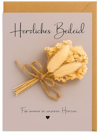 Milaboo® Tarjeta de condolencias hecha a mano con ramo de flores secas auténticas, regalo de luto para los que sobreviven con hierba de las Pampas y eucalipto, incluye sobre en tono natural (tarjeta)