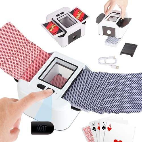 Buldoospok Mezclador de cartas recargable para 1 – 2 barajas para póquer UNO Blackjack Texas Hold'em, barajadora automática de cartas con automático y manual, mezclador de cartas rápido eléctrico