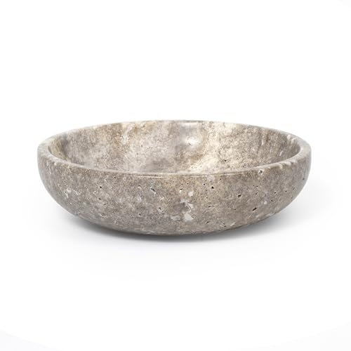 Shelf & Nook Travertine Decorative Bowls for Home Decor. Key Bowl for Entryway Table in a Choice of 3 Colors. (Silver-Gray)
