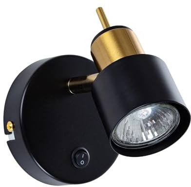 Lampada da Parete LED da Interno per 1 Lampadina, Faretto da Parete, Illuminazione da Parete, Lampada da Parete per Corridoio, Soggiorno, Camera da Letto, Cucina, Portalampada in Metallo – Nero/Oro