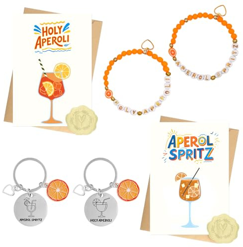 Aperol Cadeau pour femme, 2 bracelets Aperol, 2 porte-clés, 2 cartes d'anniversaire avec enveloppes, accessoires Aperol Spritz pour petite amie, collègues, décoration Aperol pour fêtes et