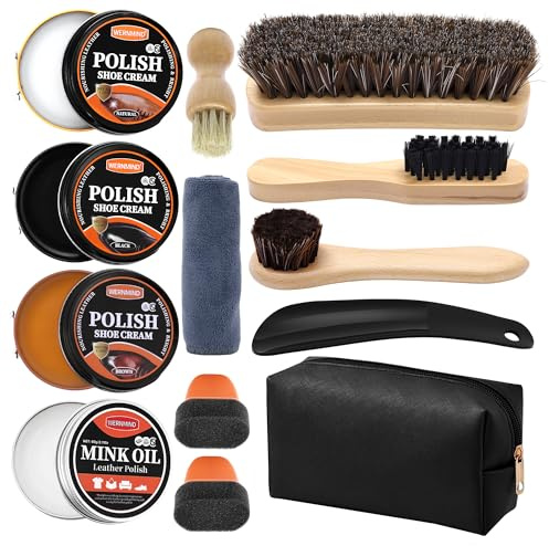 WERNMIND Black Shoe Polish Kit Brown Neutral Mink Oil Leather Conditioner Shine Care Boot Shoe Polish Set