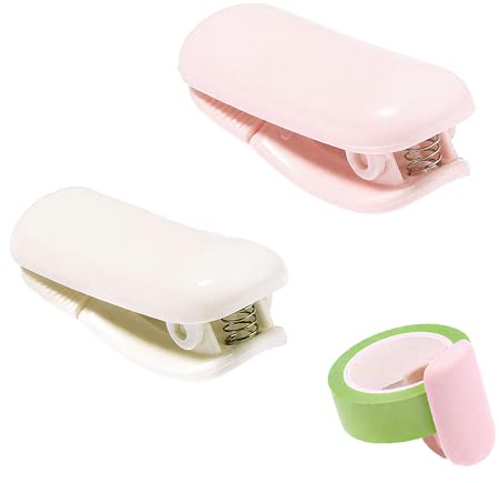 2 Pack Mini Washi Tape Dispenser with Cutter Cute Tape Dispenser for Scrapbooking Journaling DIY, Fun Tape Dispenser Small Portable Clip with Stainless Steel Blade for School Travel Use