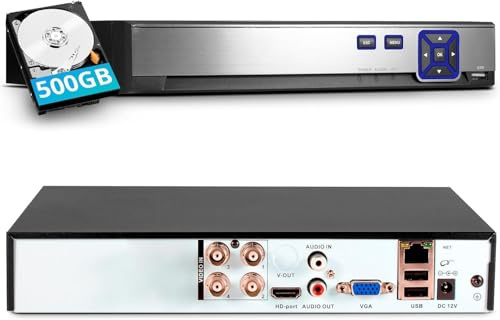 KERUI 3K/5MP Lite 6 en 1 Grabador DVR 4 Canales con Detección de Personas para Sistemas de Cámaras de Seguridad Analog/XVI AHD TVI CVBS CVI IP en Interiores y Exteriores, H.265+ Disco Duro 500GB