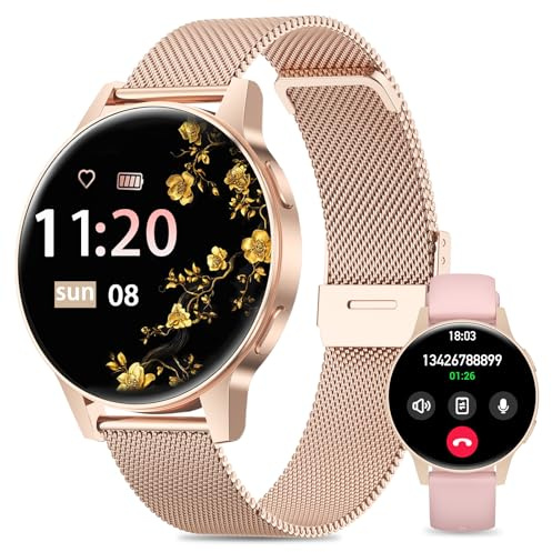 SLOKSFil Reloj Inteligente Mujer, 1.27 TFT con Llamadas Bluetooth Smartwatch Mujer, Ciclo Femenino, 24H Pulsometro, Monitor de sueño, 100+ Deportes, IP68 Waterproof, para Android/iOS (Oro Rosa)