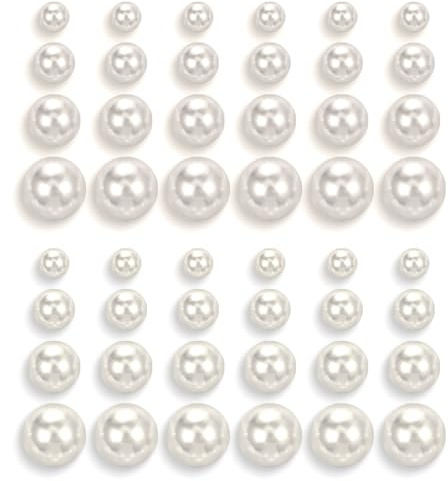 24Pairs Pearl Studs Earrings for Women, Faux Simulated Pearl Earrings 4 Mixed Sizes Round Ball Pearls Stud Earring Set(Beige)