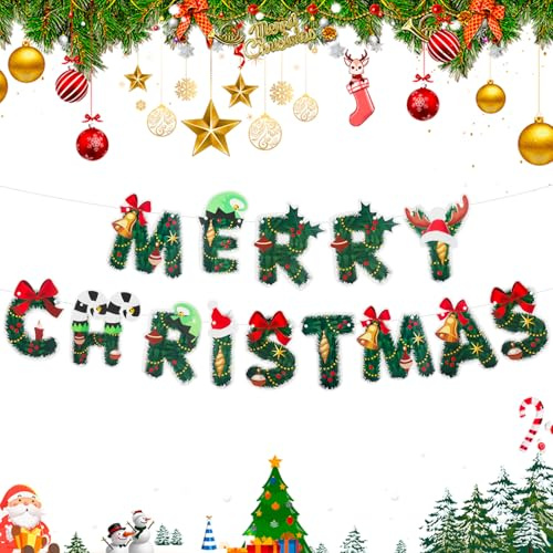 Merry Christmas Banner, Xmas Bunting Banner,Christmas Banners Wall Decorations Hanging for Xmas Merry Decoration Home Indoor Outdoor Party (green)