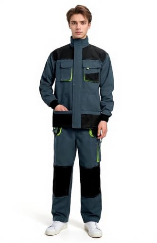 Maizoon Traje de Trabajo Multifuncional para Hombre Conjunto de Chaqueta de Manga Larga y Pantalón Con Cremallera y Múltiples Bolsillos para Mecánico Taller