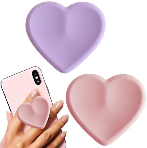 Cossaot 2 Pièces Heart Phone Grip, Anneau Telephone Portable Poignée Support Coeur, Anneau Telephone Portable, pour Smartphone Téléphone, et Tablettes(Violet, Rose)