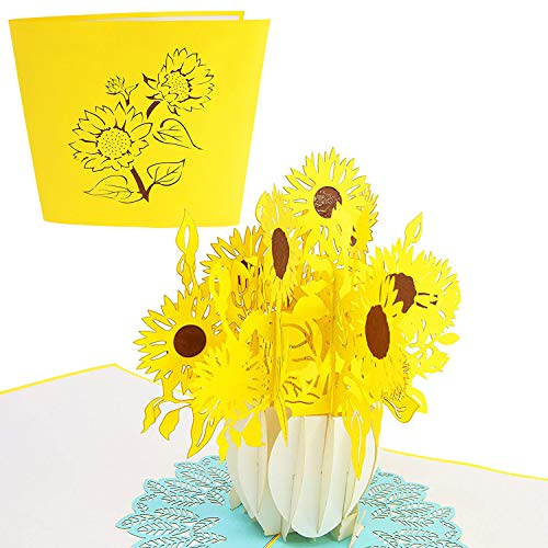 PopLife Cards Carta pop-up di girasole per tutte le occasioni - carta festa della mamma, buon compleanno, laurea, anniversario, guarire, simpatia, carta di nozze - 3d biglietto di auguri piatto