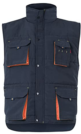 Velilla 205902, Chaleco acolchado bicolor multibolsillos, color Azul Navy y Naranja, Talla 2XL