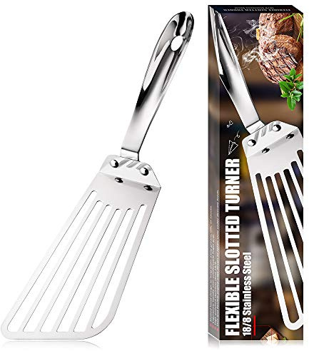 KSENDALO 18/8 Fish Spatula Stainless Steel Egg Turner, Silver
