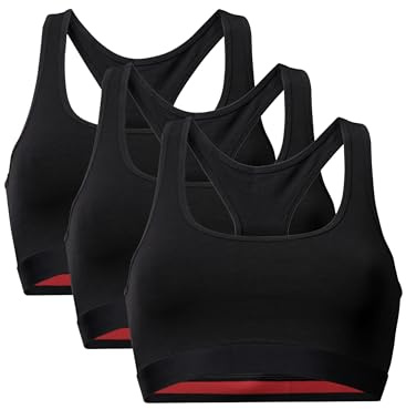 DANISH ENDURANCE Bralettes for Women, Non Wired Bra, Organic Cotton, Racer Back Bra, Comfort, Bras for Women Multipack, 1 or 3 Pack, Black 3-Pack, XXL
