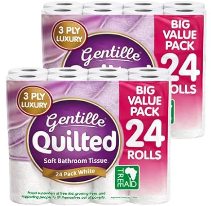 Gentille Quilted Bathroom Tissue Rolls | Luxury 3-Ply Toilet Paper Soft, Strong & Sustainable | UK Made (48)