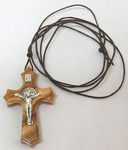 GTBITALY 10.023.90 Collier Croix de Saint Benoît en bois d'olivier avec lacet 5 cm